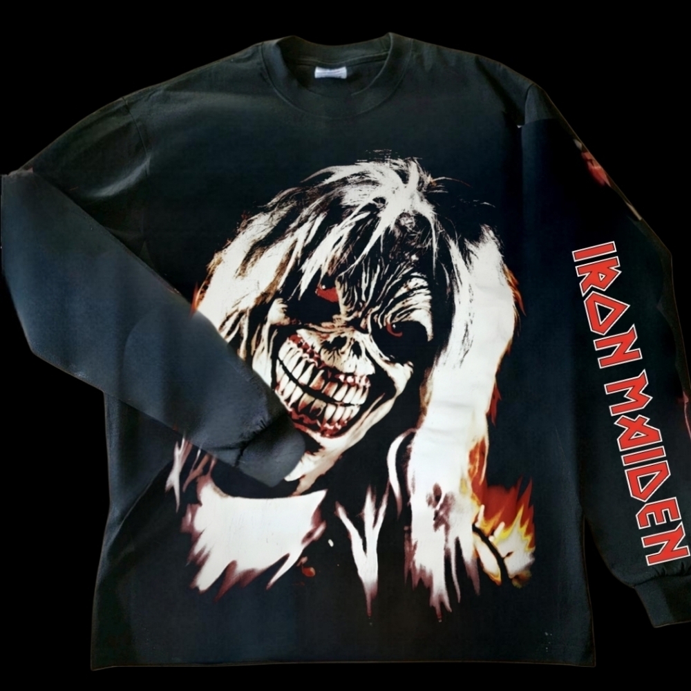 IRON MAIDEN Long Sleeve On SHAKA HEAVYWEIGHT GARMET DYED T SHIRT